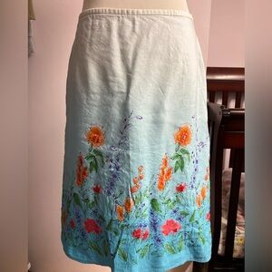 Women’s Midi A-Line Floral Skirt, Size 14, Blue/White, by Crazy Horse